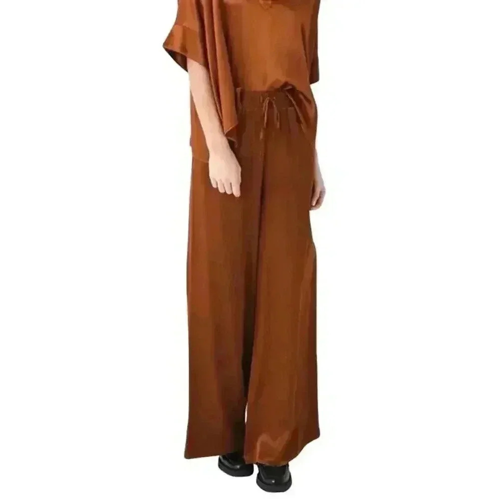 NWT STARK X Women’s Wide Leg Satin Pants Size Small Rich Brown Silky $195